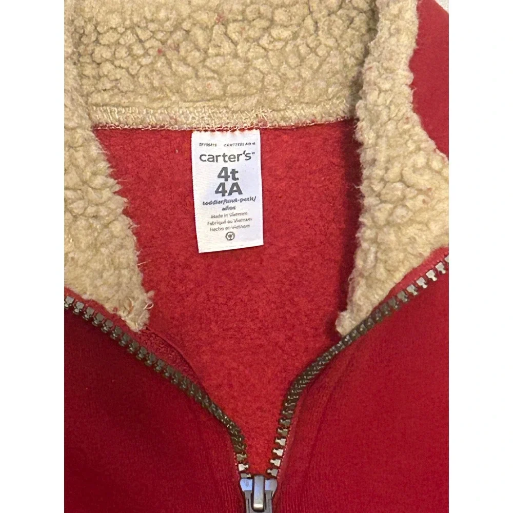 Carters Toddler Boys Red Sherpa Lined Quarter Zip Fleece Sweatshirt 4T Dog Logo